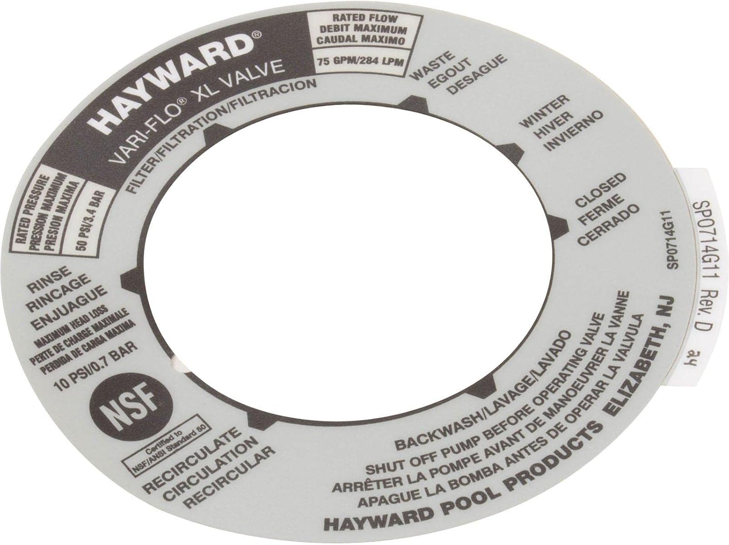 Hayward Valve Position Label - Multiport Valve Replacement Decal