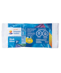 A pouch of Summer Smiles Shok Ultra 3-in-1 pool chemical treatment, 600 g size, with blue and white packaging.