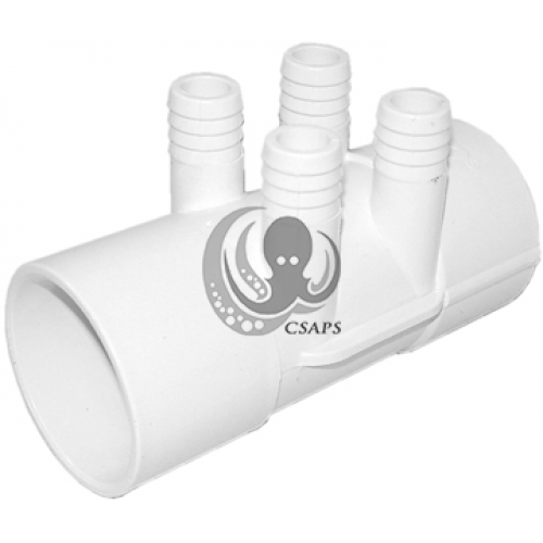Waterway Manifold 2" S x 2" S with Four 3/4" Ribbed Barbs – Spa Plumbing Distribution Manifold (SKU 672-7110)